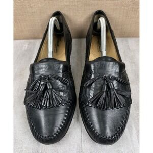 Santoni Black Leather Tassel Kiltie Soft Loafers Shoes Men's 10.5D Old Money